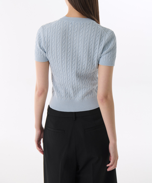 MUSINSA STANDARD WOMAN（ムシンサスタンダードウーマン）の「ウィメンズケーブルクルーネック半袖ニット[パステルブルー]（ニット/セーター・レディース・その他・SMALL/X-SMALL/MEDIUM/LARGE）」の2枚目の写真