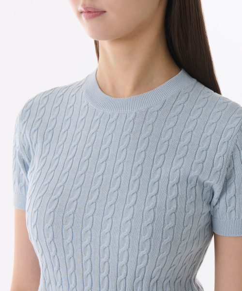 MUSINSA STANDARD WOMAN（ムシンサスタンダードウーマン）の「ウィメンズケーブルクルーネック半袖ニット[パステルブルー]（ニット/セーター・レディース・その他・SMALL/X-SMALL/MEDIUM/LARGE）」の3枚目の写真