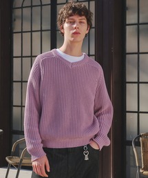メンズのニット/セーター（パープル/紫色系・Vネック）ファッション