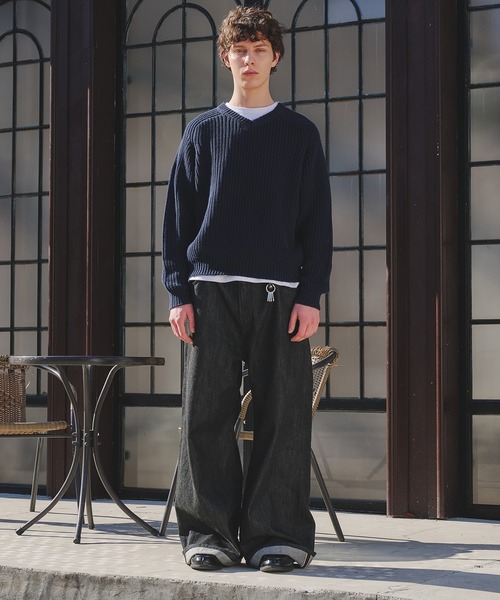 Regen Glanz(レーゲングランツ)の「vneck fisherman knit / Vネックフィッシャーマンニット(ニット/セーター・メンズ・ライトブルー/グレー/ネイビー/ライトパープル/レッド・MEDIUM/SMALL/LARGE)」の13枚目の写真