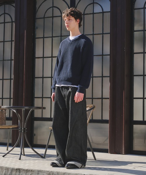 Regen Glanz(レーゲングランツ)の「vneck fisherman knit / Vネックフィッシャーマンニット(ニット/セーター・メンズ・ライトブルー/グレー/ネイビー/ライトパープル/レッド・MEDIUM/SMALL/LARGE)」の14枚目の写真
