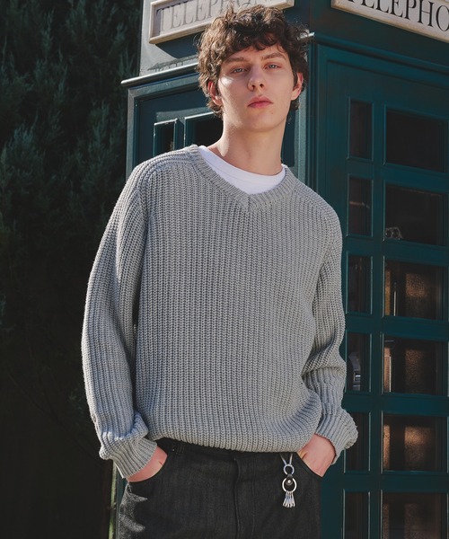 Regen Glanz(レーゲングランツ)の「vneck fisherman knit / Vネックフィッシャーマンニット(ニット/セーター・メンズ・ライトブルー/グレー/ネイビー/ライトパープル/レッド・MEDIUM/SMALL/LARGE)」の19枚目の写真