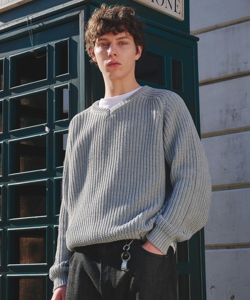 Regen Glanz(レーゲングランツ)の「vneck fisherman knit / Vネックフィッシャーマンニット(ニット/セーター・メンズ・ライトブルー/グレー/ネイビー/ライトパープル/レッド・MEDIUM/SMALL/LARGE)」の20枚目の写真