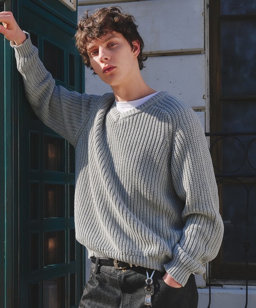 Regen Glanz(レーゲングランツ)の「vneck fisherman knit / Vネックフィッシャーマンニット(ニット/セーター・メンズ・ライトブルー/グレー/ネイビー/ライトパープル/レッド・MEDIUM/SMALL/LARGE)」の22枚目の写真