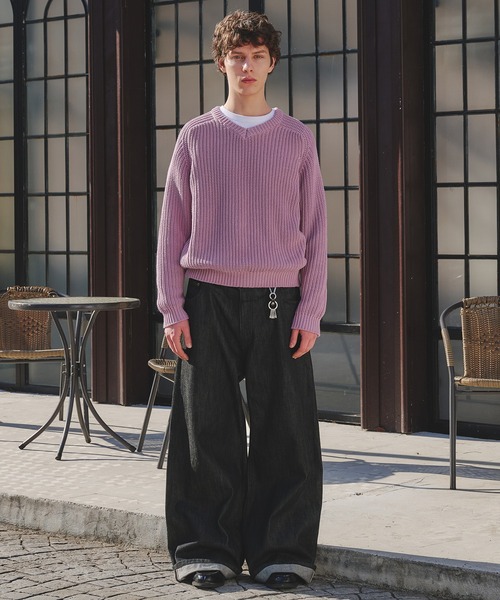 セール】vneck fisherman knit / Vネックフィッシャーマンニット