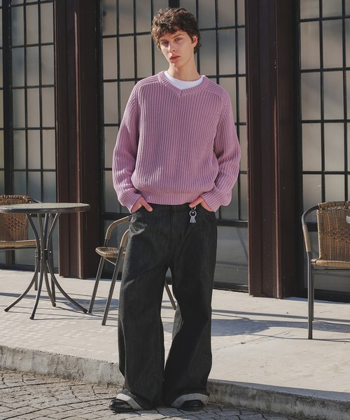 セール】vneck fisherman knit / Vネックフィッシャーマンニット