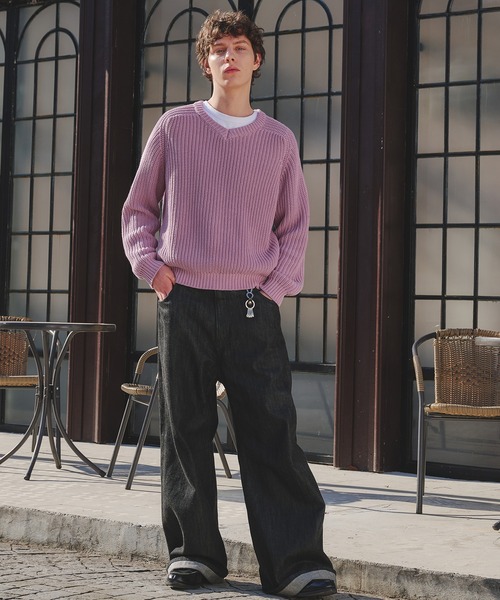 セール】vneck fisherman knit / Vネックフィッシャーマンニット