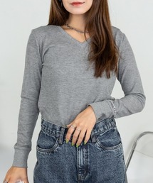 ワッフルVネック長袖Tシャツ ロングスリーブカットソー