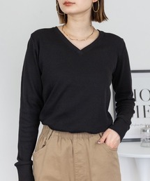 ワッフルVネック長袖Tシャツ ロングスリーブカットソー