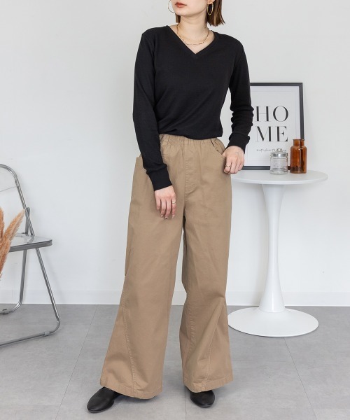 RCD(アールシーディー)の「ワッフルVネック長袖Tシャツ ロングスリーブカットソー(Tシャツ/カットソー・レディース・ネイビー/ホワイト/杢グレー/ブラック/カーキ・M/L/LL/3L/4L)」の7枚目の写真