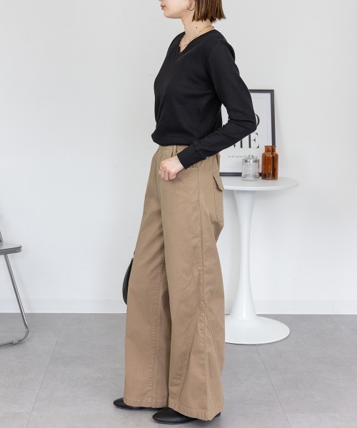 RCD(アールシーディー)の「ワッフルVネック長袖Tシャツ ロングスリーブカットソー(Tシャツ/カットソー・レディース・ネイビー/ホワイト/杢グレー/ブラック/カーキ・M/L/LL/3L/4L)」の8枚目の写真