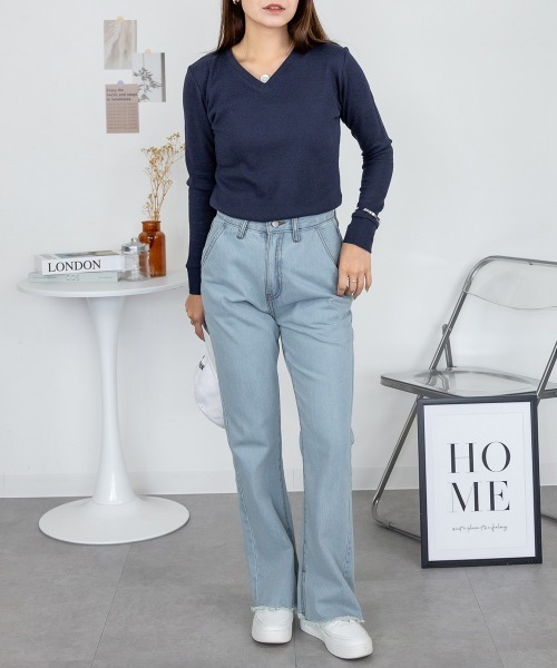 RCD(アールシーディー)の「ワッフルVネック長袖Tシャツ ロングスリーブカットソー(Tシャツ/カットソー・レディース・ネイビー/ホワイト/杢グレー/ブラック/カーキ・M/L/LL/3L/4L)」の16枚目の写真