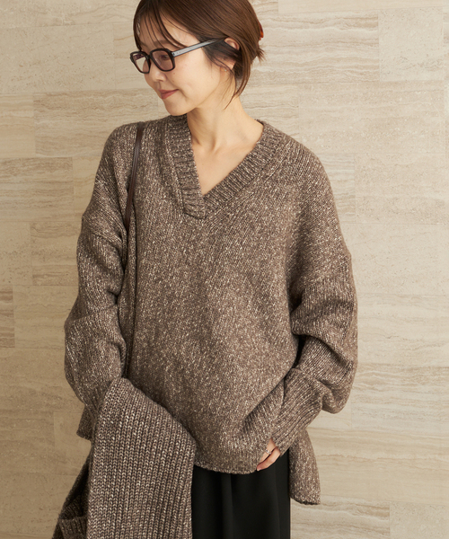 3G ミックスVワイドプルオーバー（ニット/セーター）｜Plage