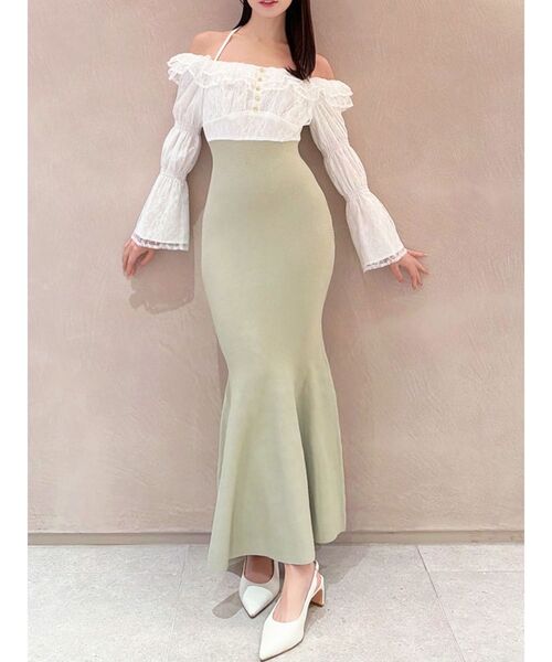 RESEXXY（リゼクシー）の「レースドッキングマーメイドニットワンピース（ワンピース・レディース・チャコールグレー/ベージュ/ミント・FREE）」の3枚目の写真