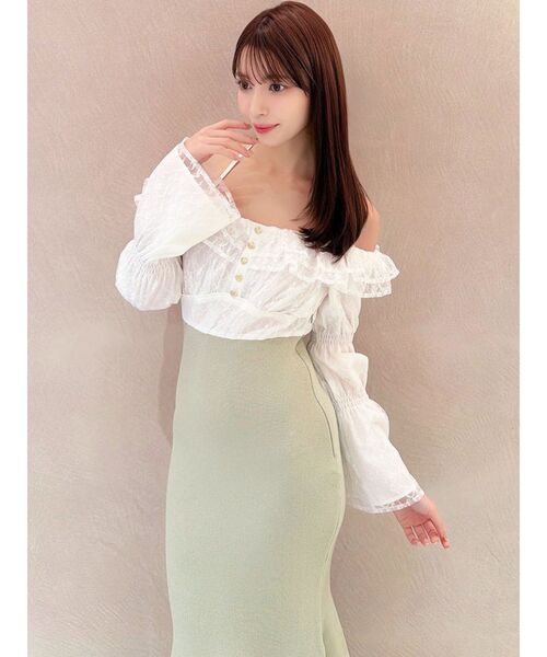 RESEXXY（リゼクシー）の「レースドッキングマーメイドニットワンピース（ワンピース・レディース・チャコールグレー/ベージュ/ミント・FREE）」の4枚目の写真