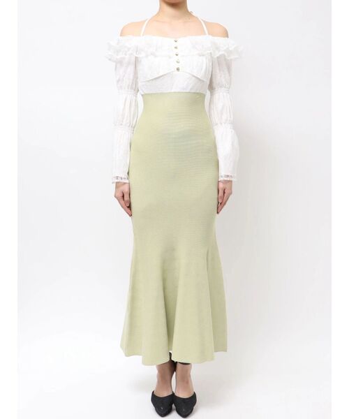 RESEXXY（リゼクシー）の「レースドッキングマーメイドニットワンピース（ワンピース・レディース・チャコールグレー/ベージュ/ミント・FREE）」の5枚目の写真