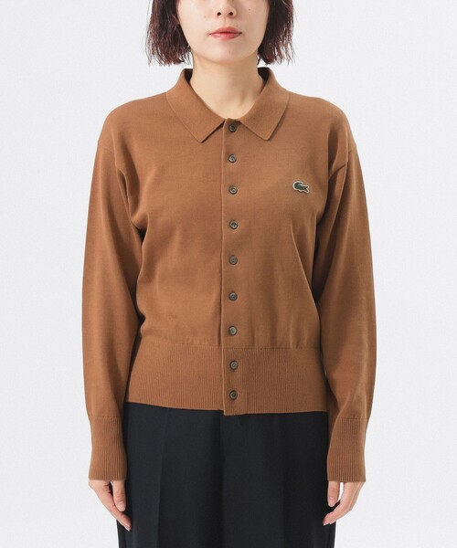 ラコステ　カーディガン　ブラウン ラコステ LACOSTE ウォッシャブルウールニットカーディガン （ブラウン