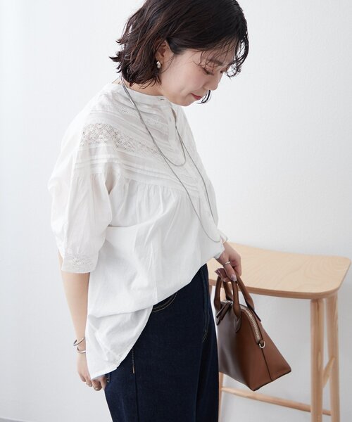 Remind me and forever（リマインドミーアンドフォーエバー）の「【NAO】【India Series】ピンタックレース前釦ブラウス（シャツ/ブラウス・レディース・イエロー/オフホワイト/ブラック/サックスブルー・FREE）」の7枚目の写真