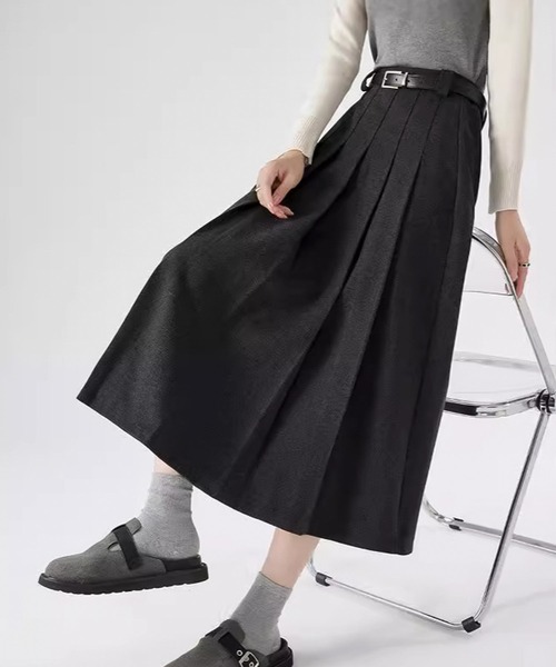 blackdia ocean(ブラックダイヤオーシャン)の「blackdia ocean ミモレ ベルト付 プリーツ ロング スカート(スカート・レディース・カーキ/ブラック/ダークグレー・MEDIUM/SMALL)」の16枚目の写真