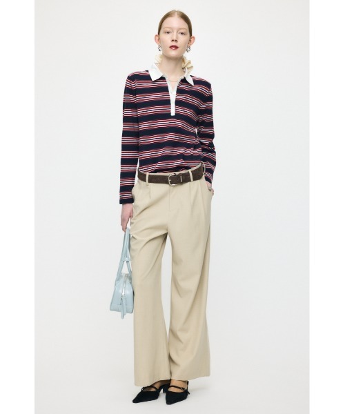 MOUSSY(マウジー)の「BORDER POLO KNIT Tシャツ(ポロシャツ・レディース・ホワイト/ブラウン/ネイビー・FREE)」の5枚目の写真