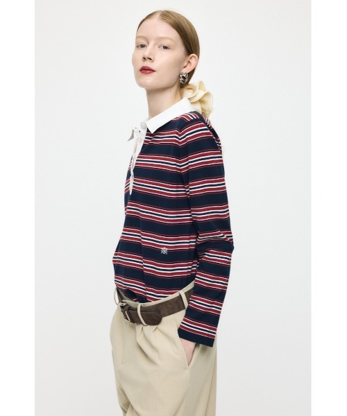 MOUSSY(マウジー)の「BORDER POLO KNIT Tシャツ(ポロシャツ・レディース・ホワイト/ブラウン/ネイビー・FREE)」の7枚目の写真