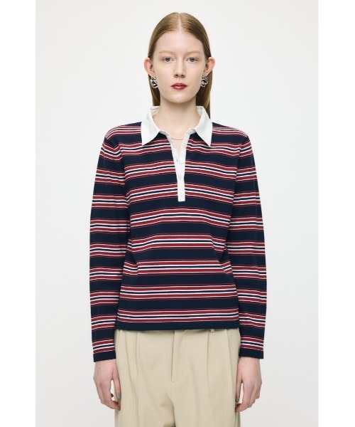 MOUSSY(マウジー)の「BORDER POLO KNIT Tシャツ(ポロシャツ・レディース・ホワイト/ブラウン/ネイビー・FREE)」の8枚目の写真