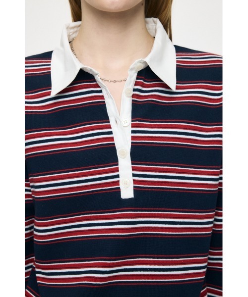 MOUSSY(マウジー)の「BORDER POLO KNIT Tシャツ(ポロシャツ・レディース・ホワイト/ブラウン/ネイビー・FREE)」の11枚目の写真