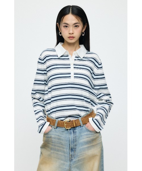 MOUSSY(マウジー)の「BORDER POLO KNIT Tシャツ(ポロシャツ・レディース・ホワイト/ブラウン/ネイビー・FREE)」の16枚目の写真