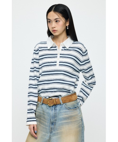 MOUSSY(マウジー)の「BORDER POLO KNIT Tシャツ(ポロシャツ・レディース・ホワイト/ブラウン/ネイビー・FREE)」の17枚目の写真