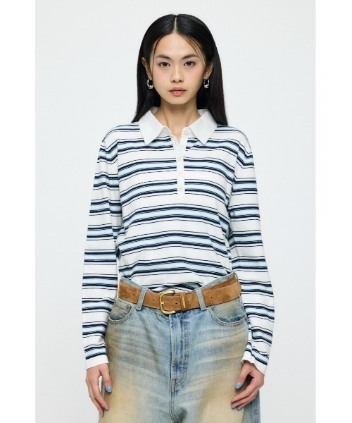 MOUSSY(マウジー)の「BORDER POLO KNIT Tシャツ(ポロシャツ・レディース・ホワイト/ブラウン/ネイビー・FREE)」の18枚目の写真