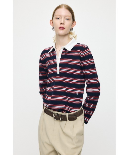 MOUSSY(マウジー)の「BORDER POLO KNIT Tシャツ(ポロシャツ・レディース・ホワイト/ブラウン/ネイビー・FREE)」の4枚目の写真
