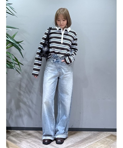MOUSSY BORDER KNIT ポロ MOUSSY BORDER KNIT ポロ BLK -ファッション通販 FASHION WALKER