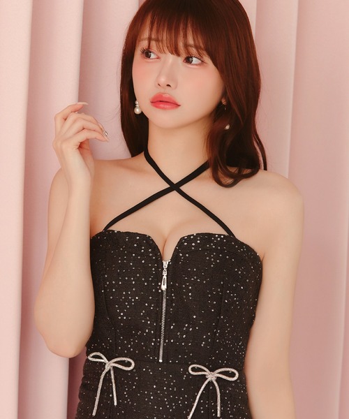 DAZZY(デイジー)の「クロスネック谷間ジップマーメイドミニ丈キャバドレス(ドレス・レディース・ブラック・L/M/S)」の18枚目の写真