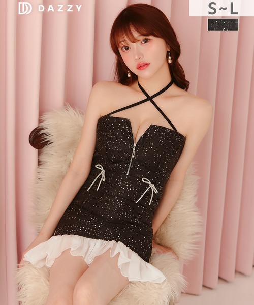 DAZZY(デイジー)の「クロスネック谷間ジップマーメイドミニ丈キャバドレス(ドレス・レディース・ブラック・L/M/S)」の22枚目の写真