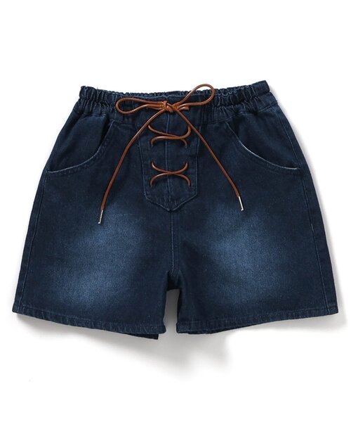 algy(アルジー)の「レースアップデニムショーパン(デニムパンツ・キッズ・ネイビー/サックスブルー/グレー・140/130/160/150)」の2枚目の写真