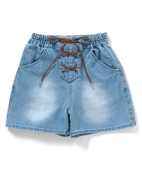 algy(アルジー)の「レースアップデニムショーパン(デニムパンツ・キッズ・ネイビー/サックスブルー/グレー・140/130/160/150)」の3枚目の写真