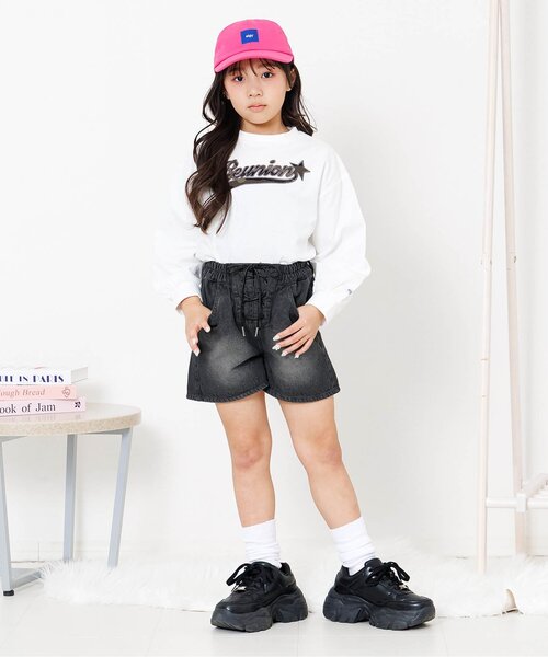 algy(アルジー)の「レースアップデニムショーパン(デニムパンツ・キッズ・ネイビー/サックスブルー/グレー・140/130/160/150)」の8枚目の写真