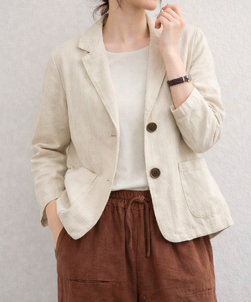 SallyLunn（サリーラン）の「リネンライクテーラードジャケット（テーラードジャケット・レディース・ブラック/アイボリー・LARGE/MEDIUM）」の2枚目の写真