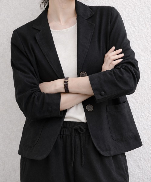 SallyLunn（サリーラン）の「リネンライクテーラードジャケット（テーラードジャケット・レディース・ブラック/アイボリー・LARGE/MEDIUM）」の3枚目の写真