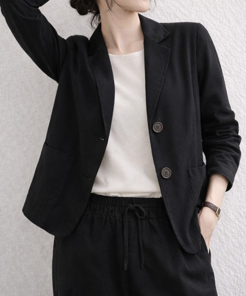SallyLunn（サリーラン）の「リネンライクテーラードジャケット（テーラードジャケット・レディース・ブラック/アイボリー・LARGE/MEDIUM）」の4枚目の写真