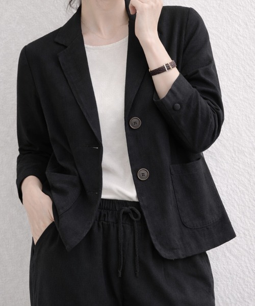 SallyLunn（サリーラン）の「リネンライクテーラードジャケット（テーラードジャケット・レディース・ブラック/アイボリー・LARGE/MEDIUM）」の5枚目の写真