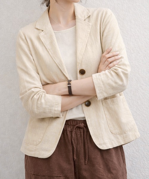 SallyLunn（サリーラン）の「リネンライクテーラードジャケット（テーラードジャケット・レディース・ブラック/アイボリー・LARGE/MEDIUM）」の6枚目の写真