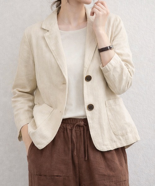 SallyLunn（サリーラン）の「リネンライクテーラードジャケット（テーラードジャケット・レディース・ブラック/アイボリー・LARGE/MEDIUM）」の7枚目の写真