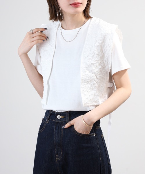 OMNES(オムネス)の「ふくれジャガードベスト Tシャツセット 半袖(Tシャツ/カットソー・レディース・ホワイト/ブラック・FREE)」の17枚目の写真