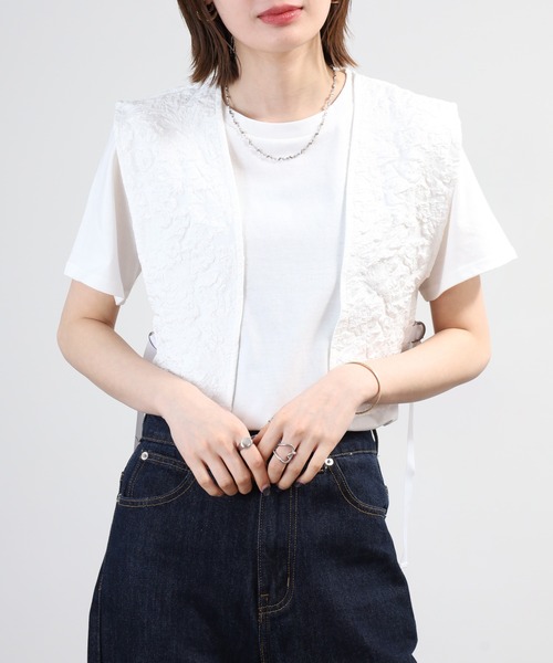 OMNES(オムネス)の「ふくれジャガードベスト Tシャツセット 半袖(Tシャツ/カットソー・レディース・ホワイト/ブラック・FREE)」の18枚目の写真