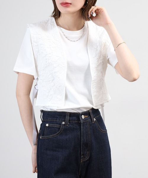 OMNES(オムネス)の「ふくれジャガードベスト Tシャツセット 半袖(Tシャツ/カットソー・レディース・ホワイト/ブラック・FREE)」の19枚目の写真