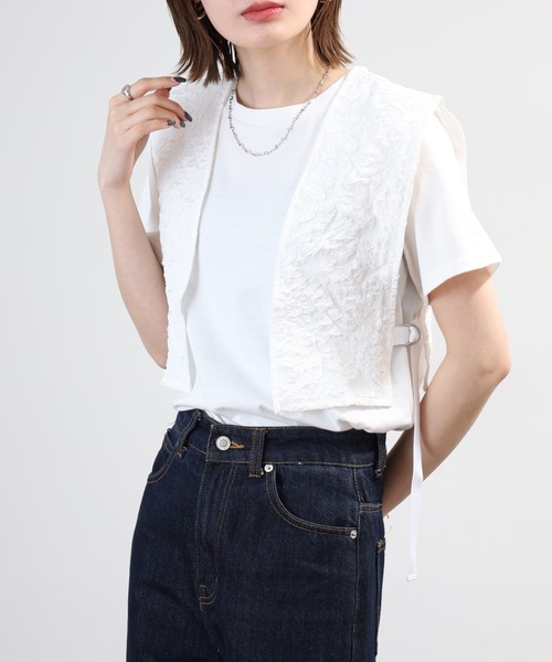 OMNES(オムネス)の「ふくれジャガードベスト Tシャツセット 半袖(Tシャツ/カットソー・レディース・ホワイト/ブラック・FREE)」の20枚目の写真