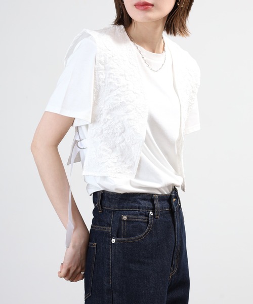 OMNES(オムネス)の「ふくれジャガードベスト Tシャツセット 半袖(Tシャツ/カットソー・レディース・ホワイト/ブラック・FREE)」の21枚目の写真
