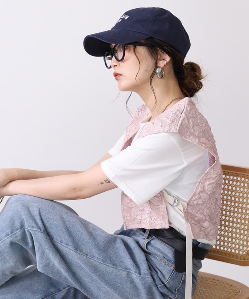 OMNES(オムネス)の「ふくれジャガードベスト Tシャツセット 半袖(Tシャツ/カットソー・レディース・ホワイト/ブラック・FREE)」の11枚目の写真