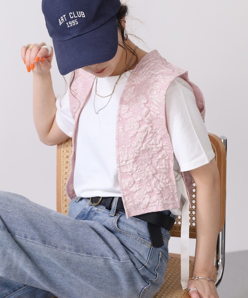 OMNES(オムネス)の「ふくれジャガードベスト Tシャツセット 半袖(Tシャツ/カットソー・レディース・ホワイト/ブラック・FREE)」の12枚目の写真